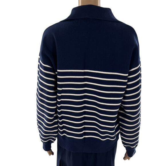 & Other Stories White Striped Blue V Neck Collared Cotton Sweater - Picture 6 of 9